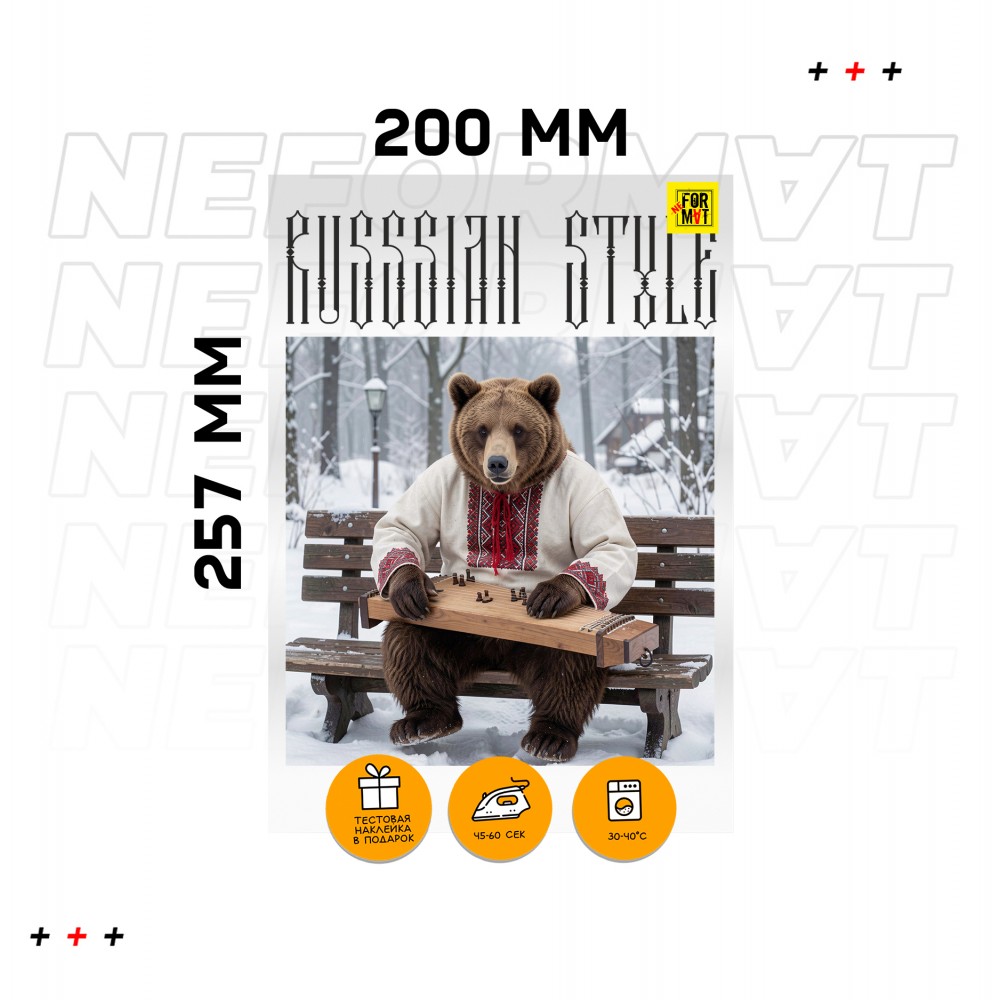 Термопринт Медведь и гусли, Russian Style